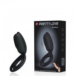 Anel Peniano com Alça para Escroto e Estimulador Clitoriano Vibratório PRETTY LOVE ESTHER – Importado